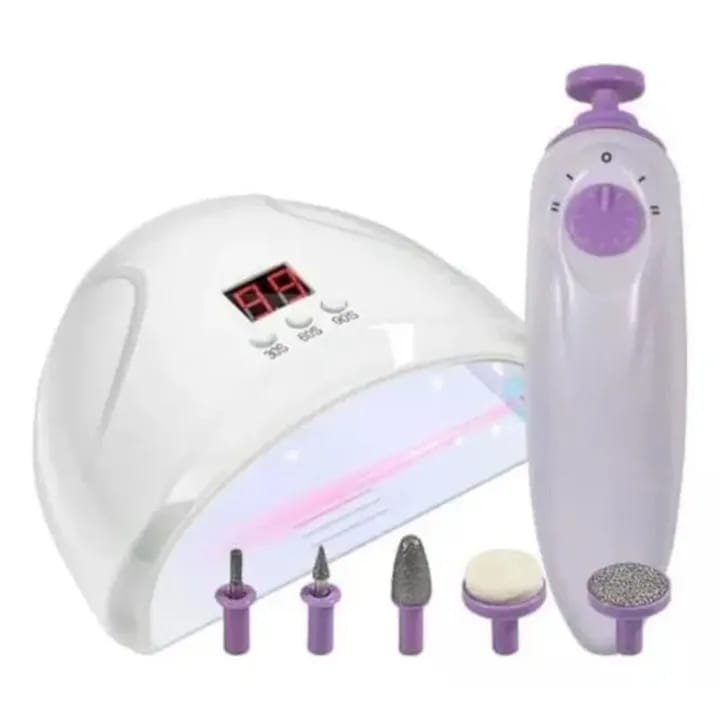 Showall 2-in-1 LED Nail Dryer & Electric Nail Kit - Professional Manicure Pedicure Kit with 5 Attachment Heads | UV LED Lamp Nail Polish Dryer + Nail Drill Buffer & Polisher Set for Home